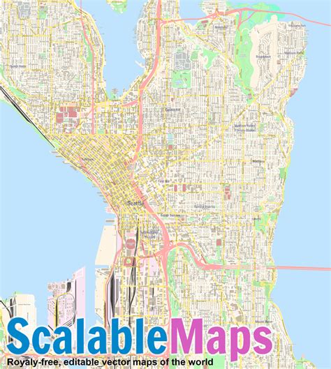 ScalableMaps: Vector map of Seattle (colorful city map theme)