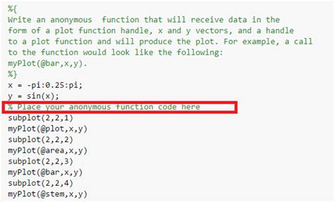 Solved Matlab Problem Whats The Anonymous Function In This