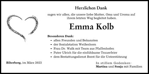 Traueranzeigen Von Emma Kolb Augsburger Allgemeine Zeitung