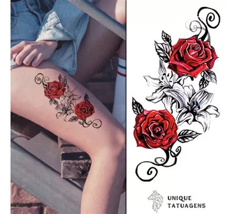 Tatuagem Falsa Temporaria Feminina Realista Rosas Vermelhas