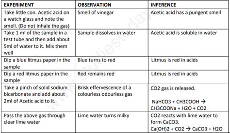 Cbse Class 10 Science Chemistry Properties Of Acetic Acid Assignment