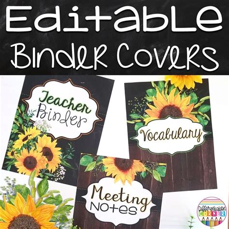 Editable Binder Covers And Spines Sunflower Farmhouse Classroom Decor