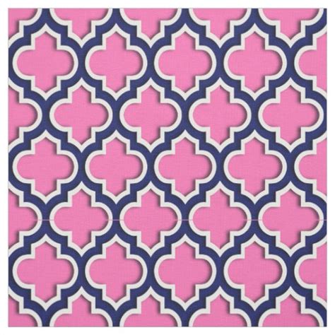 Hot Pink Navy Blue Moroccan Quatrefoil 5ds Fabric Zazzle