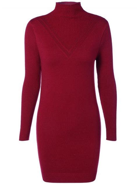 [41 Off] 2019 High Neck Long Sleeve Ribbed Bodycon Sweater Dress In