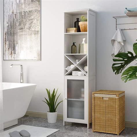 Tall Bathroom Storage Cabinet Freestanding Linen Tower Cabinet White