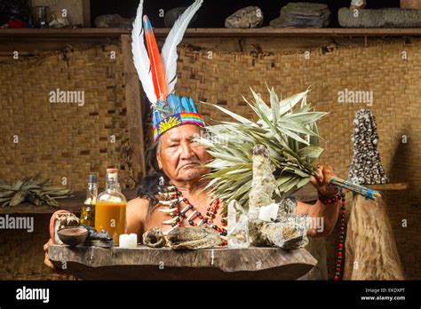 Shaman In Ecuadorian Amazonia During A Real Ayahuasca Ceremony Model Released Images As Seen In