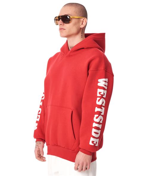 Mens Oversized Embroidery Pattern Red Hoodie Martin Valen