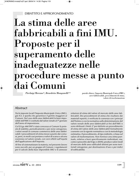 Pdf La Stima Delle Aree Fabbricabili A Fini Imu Proposte Per Il