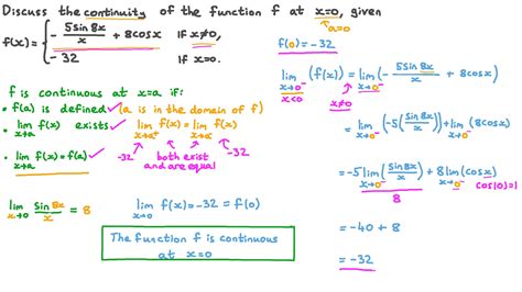 Question Video Discussing The Continuity Of A Piecewise Defined