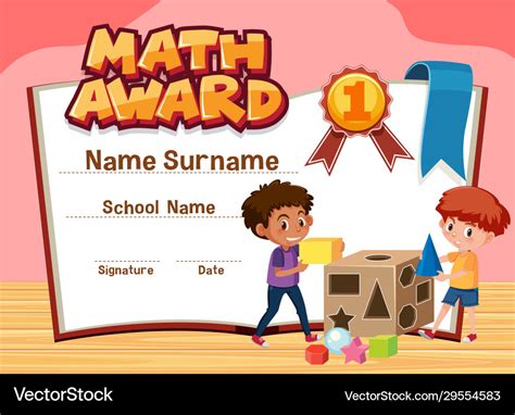 Certificate Template For Math Award With Boys Vector Image