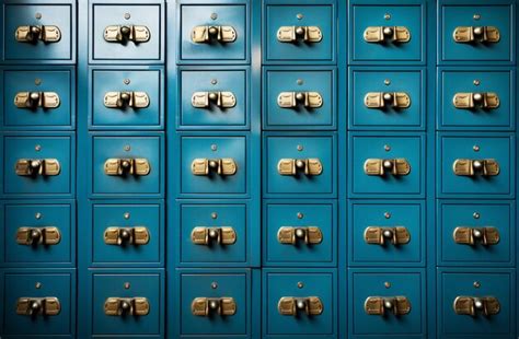 Premium Ai Image Vibrant Blue Lockers With Elegant Gold Handles A