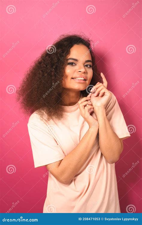 Beautiful Dark Skinned African American Young Girl Looking Gently At