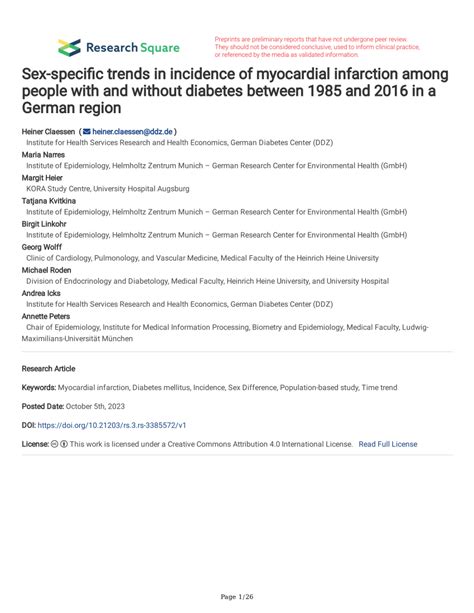 Pdf Sex Specific Trends In Incidence Of Myocardial Infarction Among