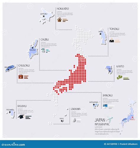 Dot And Flag Map Of Japan Infographic Design Stock Vector