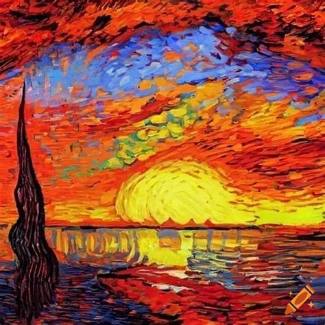 Sunset Landscape Painting In Van Gogh Style On Craiyon