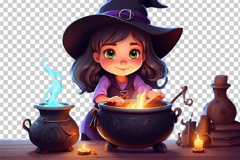 Linda Ni A Bruja De Dibujos Animados Con Magia Archivo Psd Premium