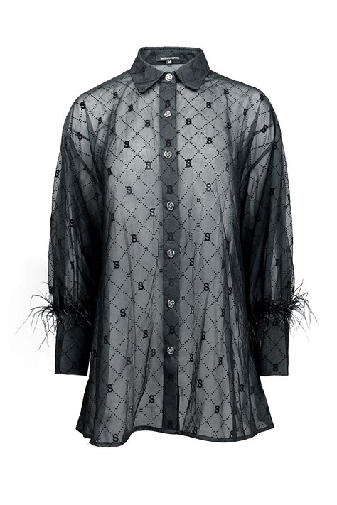 Monogram Mesh Shirt - Black – Buttonscarves