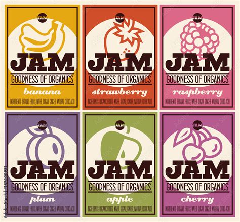 organic fruits jam labels retro vintage style design, fruits label ...