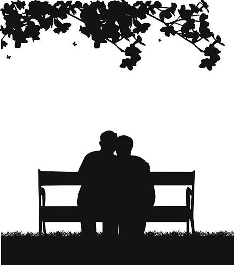 Senior Couple Park Bench Illustrations Royalty Free Vector Graphics