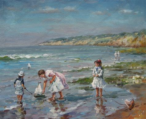 Kids Oil Painting on Canvaschildren Playing on Beach custom - Etsy