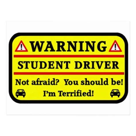 Warning Student Driver Postcard | Student driver, Student driver humor, Magnetic bumper stickers