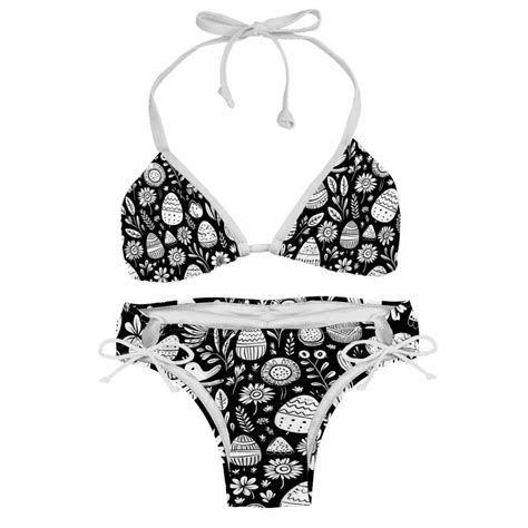 Black And White Easter Detachable Sponge Adjustable Strap Bikini Set