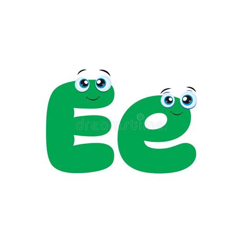 Cute Green Uppercase And Lowercase Letter E Cartoon Character Stock