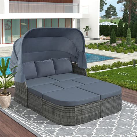 Buy Merax Outdoor Patio Rattan Daybed Sunbed With Retractable Canopy