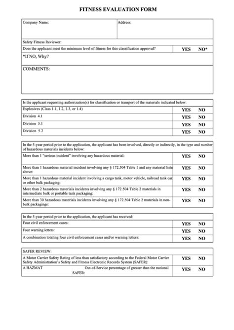 Fillable Fitness Evaluation Form Printable Pdf Download