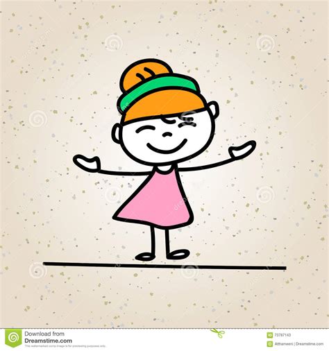 Hand Drawing Cartoon Happy People Happy Girl With Happy Smile Happiness