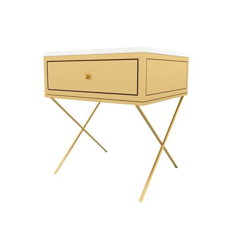 Modern Gold Nightstand Minimalist Lacquered Bedside Table With 1 Drawer X Shaped Base Homary