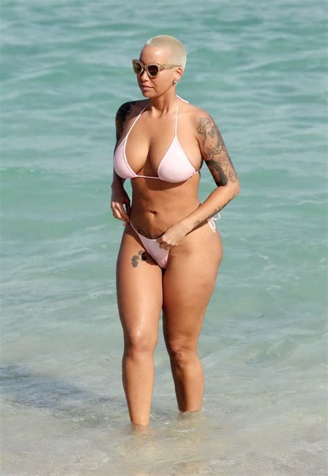 Amber Rose Busty And Booty Wearing String Bikini At The Beach In Miami