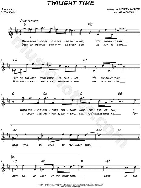 The Platters "Twilight Time" Sheet Music (Leadsheet) in D Major ...