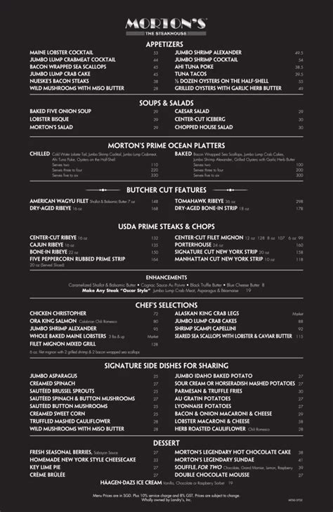 MORTON'S SINGAPORE MENU PRICES UPDATED 2023