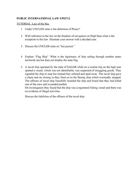 Tutorial 8 questions - PUBLIC INTERNATIONAL LAW UPI TUTORIAL Law of the ...