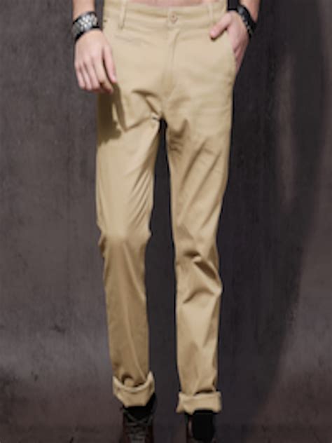 Buy Roadster Men Beige Slim Fit Solid Chinos Trousers For Men 2199847