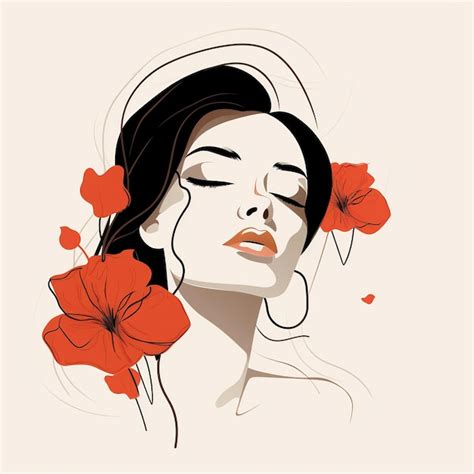 Premium Ai Image Woman Face With Flowers Surreal Line Art Female