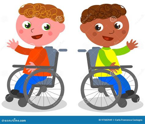 Enfants Heureux Sur Le Vecteur De Fauteuil Roulant Illustration De Vecteur Illustration Du