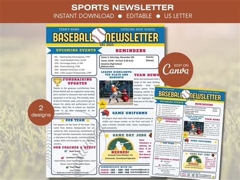 Editable Baseball Newsletter Template Sports Newsletter Template