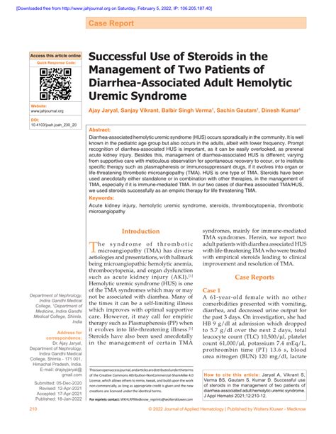 PDF Successful Use Of Steroids In The Management Of Two Patients Of