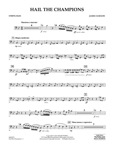 Hail The Champions String Bass By James Curnow Sheet Music For