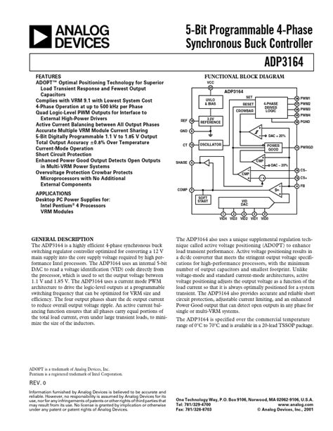 Adp3164 Analog Devices Controller Hoja De Datos Ficha Técnica