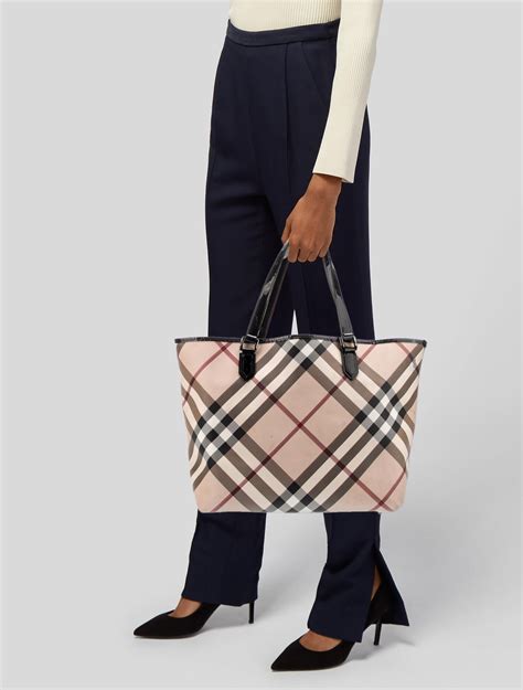 Burberry Patent Trimmed Nova Check Tote Neutrals Totes Handbags