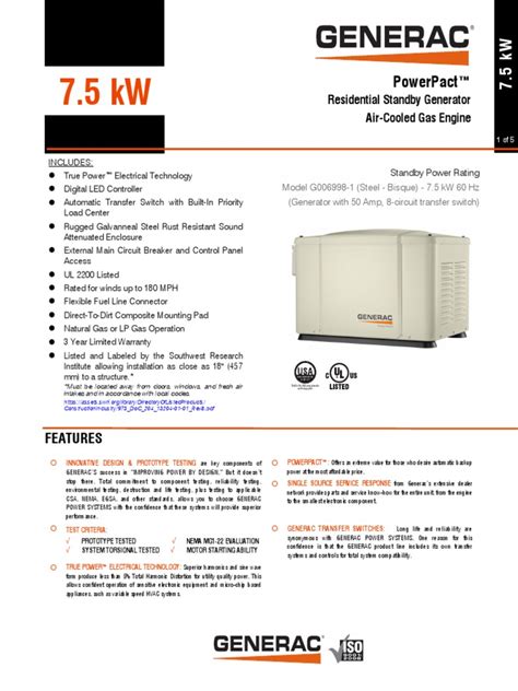 Generac 6998 7.5 KW | PDF | Battery Charger | Internal Combustion Engine