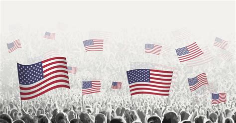 Abstract crowd with flag of USA. Peoples protest, revolution, strike ...