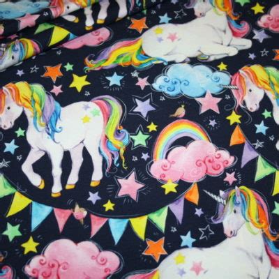 Jersey Stoff Einhorn Einh Rner Unicorn Rainbow Blau Renee D De