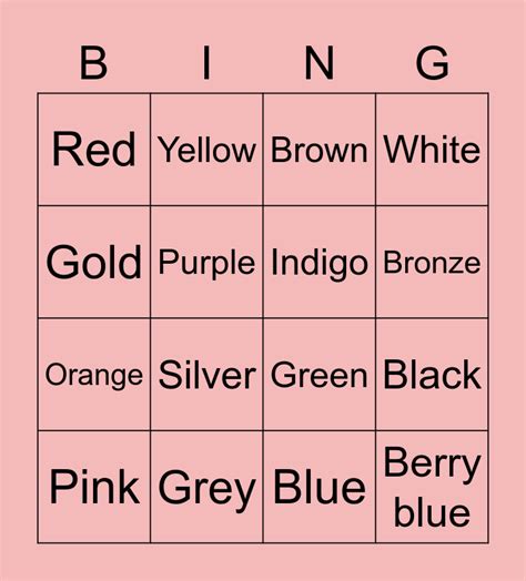 Colour Bingo Card