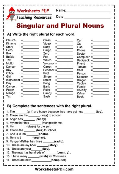 Practice Singular And Plural Nouns