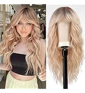 Amazon Blonde Unicorn Ombre Blonde Wigs With Bangs Long Wavy