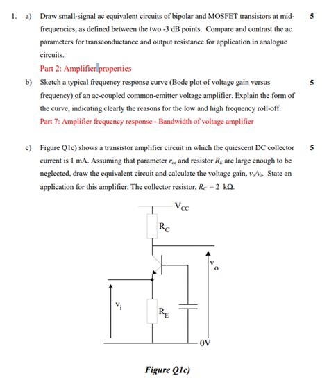 Solved A Draw Small Signal Ac Equivalent Circuits Of Bipolar And